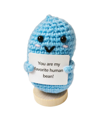 Figurina cu mesaj pozitiv - Figurina crosetata Boaba fasole amuzanta, cu mesaj pozitiv