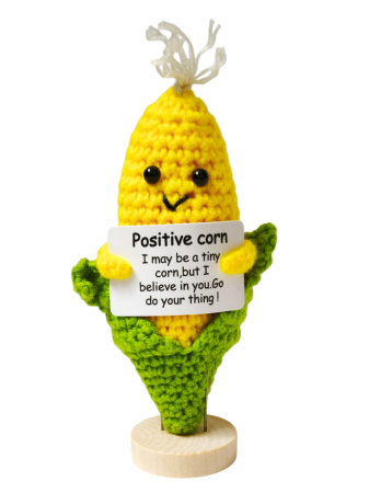 Figurina cu mesaj pozitiv - Figurina crosetata Porumb amuzant, cu mesaj pozitiv