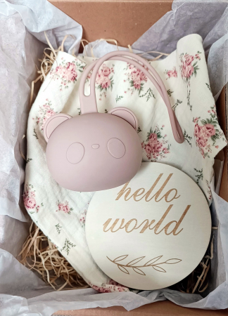 Seturi cadou - Set cadou - Babetica alb cu flori - suport silicon suzeta