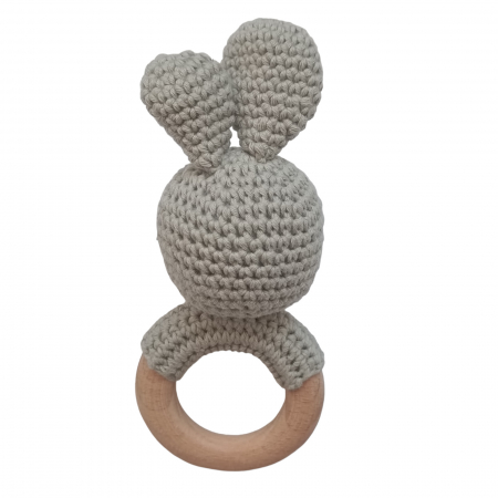Set cadou - Jucarie dentitie iepure gri crosetat - babetica alba [3]