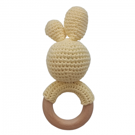 Set cadou - Jucarie dentitie crosetata Elefant - muselina mustar - suport silicon suzeta [7]