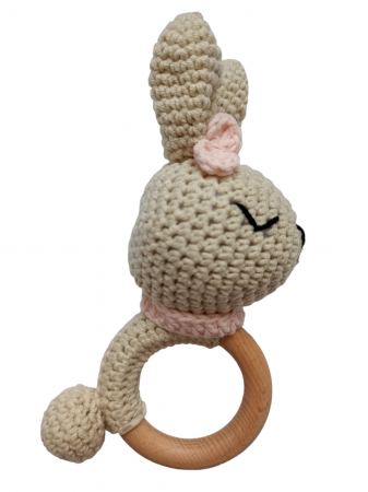 Set cadou - Jucarie dentitie crosetata Elefant - muselina mustar - suport silicon suzeta [3]