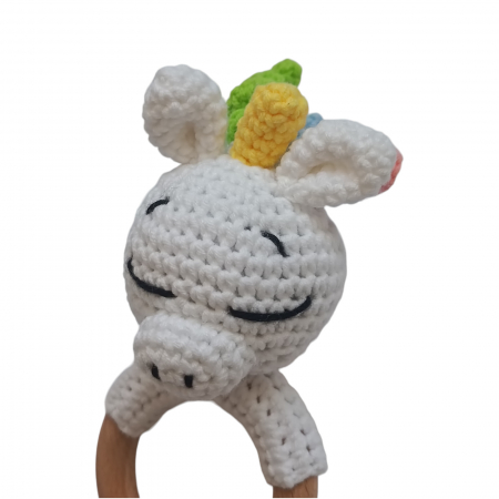 Set cadou - Jucarie dentitie unicorn crosetat - suport silicon suzeta - carduri din lemn aniversare lunara [2]