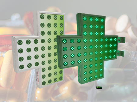 CRLD700X700HELIOS Cruce farmacie cu LED-uri 700mm x 700mm model HELIOS, LED-uri VERZI [1]
