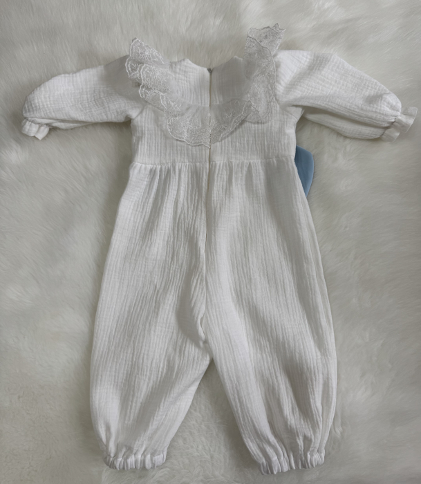 Salopetă din Muselină Irinel, cu Fundă Bleu și Dantelă [4]