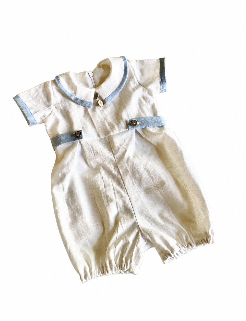Romper Elegant Ivoire din In cu Pantaloni Bufanți [2]