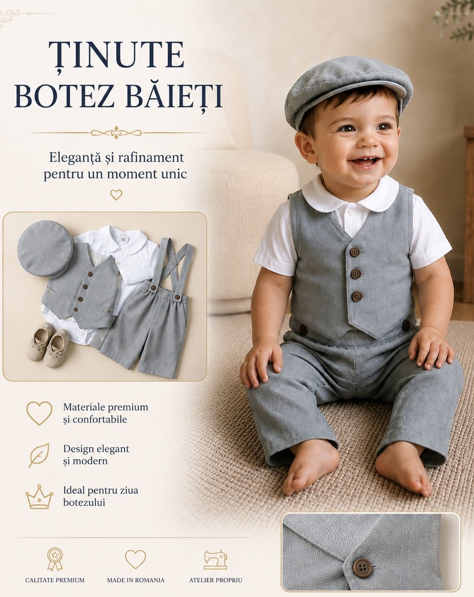 Șapcă elegantă pentru băieți din in natural bleu, modelul Geo [4]