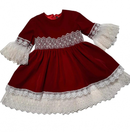 Rochita eleganta din catifea rosie cu aplicatii din dantela Alice Rochii pentru evenimente - Rochita eleganta din catifea rosie cu aplicatii din dantela Alice