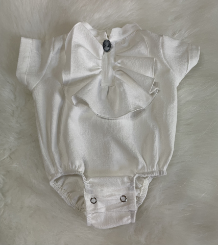 Costum de botez pentru băieți, din in maro ciocolata și bumbac prespălat, cu jabou [3]