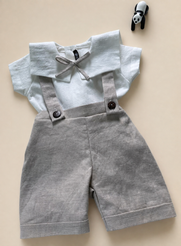 Costumaș Elegant din In pentru Băieței Bej – Vestă, Cămașă și Pantaloni Scurți [2]
