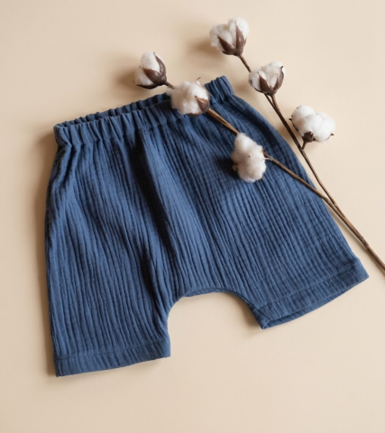 Baieti - Pantaloni scurti din muselina culoare albastru otel