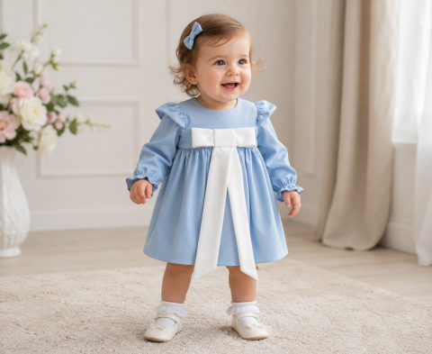 Fete - Rochita Anisia - bleu cu fundita alba