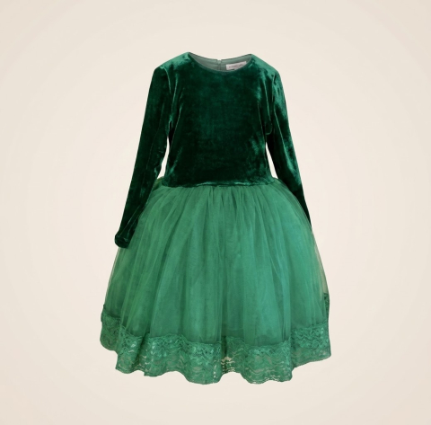 Rochite de ocazie - rochita catifea si tul verde