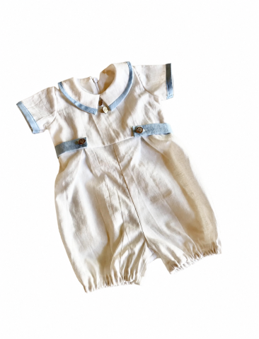 Prima baita - Romper Elegant Ivoire din In cu Pantaloni Bufanți