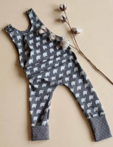 Tricouri, bluze muselina - Salopeta ajustabila Small Elephant, gri, din bumbac certificat Oeko-Tex Standard 100