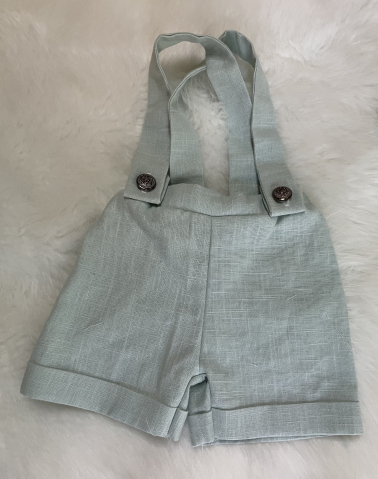 Costum de botez pentru băieți, din in verde menta și bumbac prespălat, cu jabou [5]