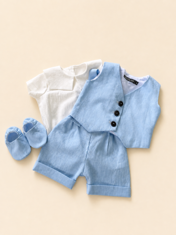 Șapcă elegantă pentru băieți din in natural bleu, modelul Geo [2]