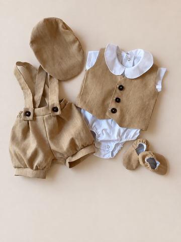Set complet trusou botez personalizat muselină și costumaș in Nicolas, bej, cufăr catifea⁠ [3]