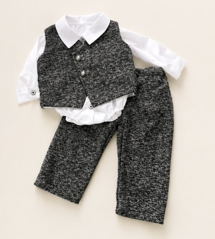 Set Trusou Botez Personalizat Arthur, Costumaș 4 Piese din Stofa, Trusou Bumbac și Cufăr Buretat [2]