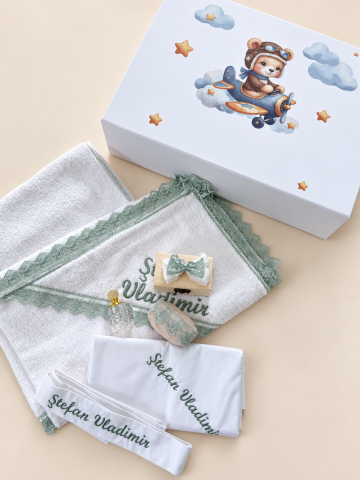 Trusou botez baieti - Trusou Botez Premium Personalizat 3D pentru Baieti din Muselină și Catifea – Crystalines