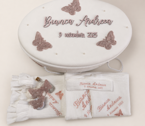 Trusouri botez fetite - Trusou Botez Premium din Muselină și Catifea – Crystalines