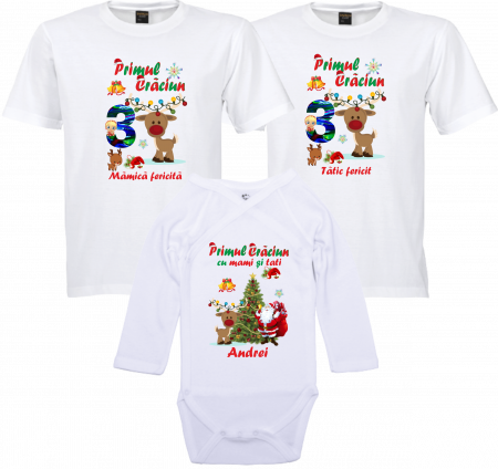 Tricouri de Crăciun - Tricouri Personalizate pentru Primul Crăciun în Trei