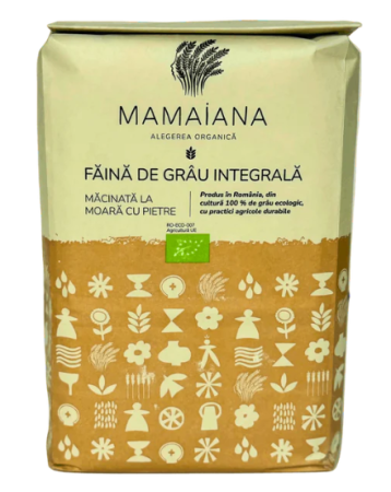 Făină - Făină integrală de grâu bio, măcinată la moară cu pietre 1Kg