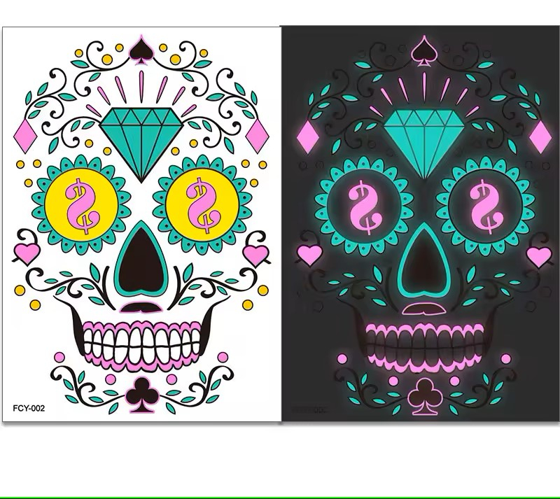 Set de 4 tatuaje faciale temporare luminiscente, Cumparaturescu, copii si adulti [4]