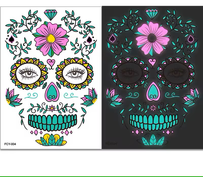 Set de 4 tatuaje faciale temporare luminiscente, Cumparaturescu, copii si adulti [6]