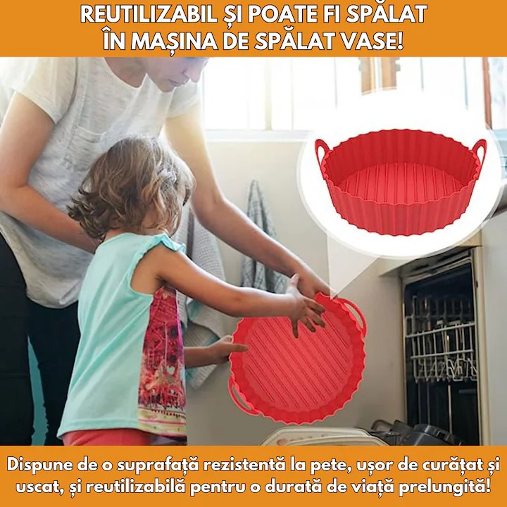 Set tava din Silicon pentru Airfrier, 20.5x17.5x5cm, Universal, si Pensula silicon, 20 cm [4]
