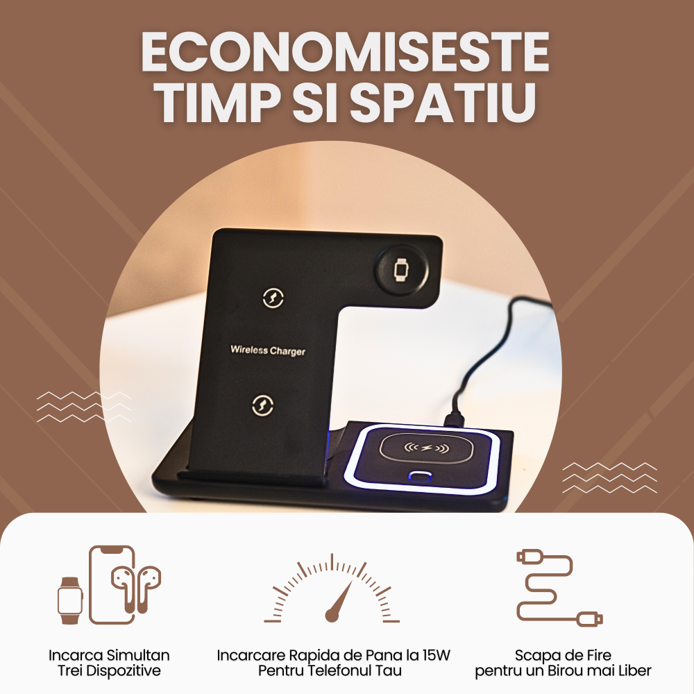 Stația de încărcare wireless 3 în 1 pentru Smartphone-uri, Apple Watch, AirPods [7]