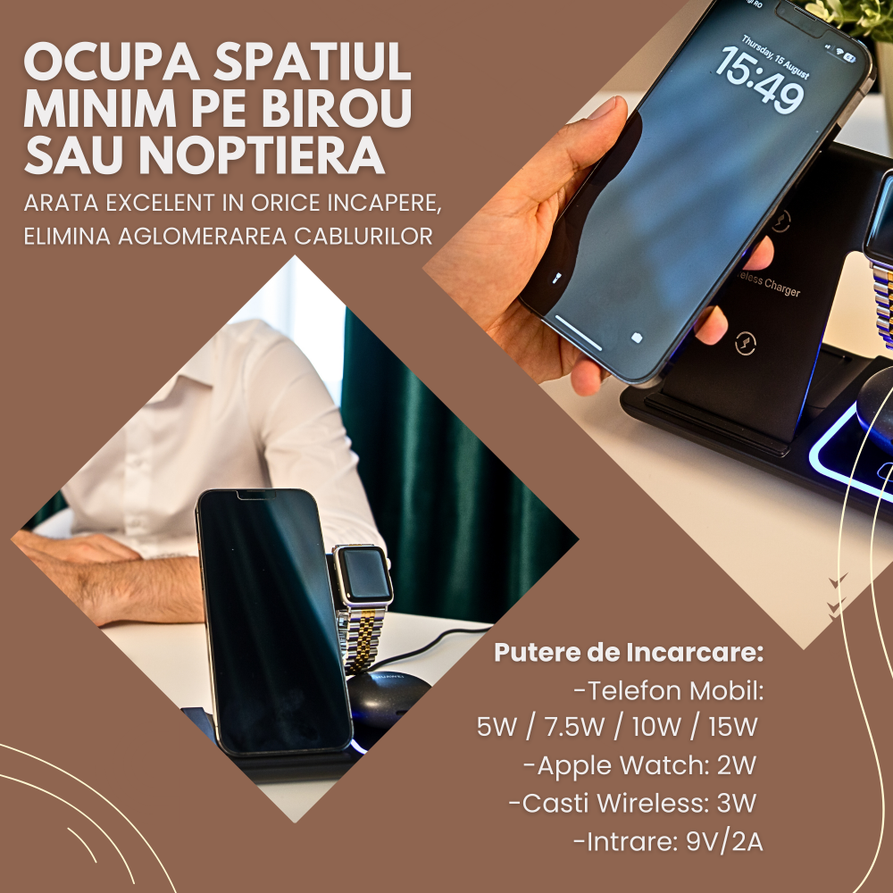 Stația de încărcare wireless 3 în 1 pentru Smartphone-uri, Apple Watch, AirPods [8]