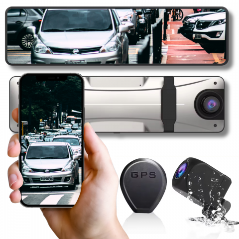 Gadgeturi - Camera de bord auto(fata+spate) 4k,  ecran tactil de 12”,  wifi, GPS, Video Recorder