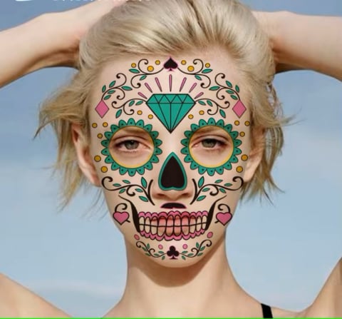 Set de 4 tatuaje faciale temporare luminiscente, Cumparaturescu, copii si adulti [7]