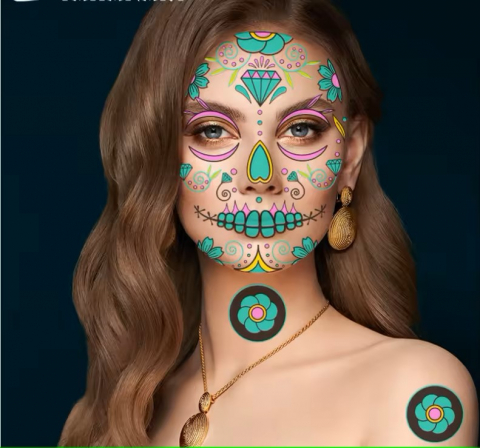 Set de 4 tatuaje faciale temporare luminiscente, Cumparaturescu, copii si adulti [2]
