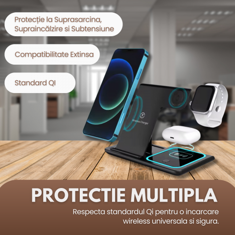 Stația de încărcare wireless 3 în 1 pentru Smartphone-uri, Apple Watch, AirPods [5]