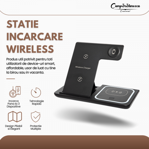 Stația de încărcare wireless 3 în 1 pentru Smartphone-uri, Apple Watch, AirPods [3]