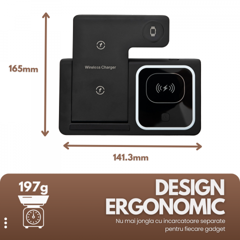 Stația de încărcare wireless 3 în 1 pentru Smartphone-uri, Apple Watch, AirPods [8]