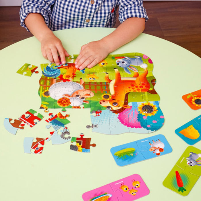 Puzzle copii 2 în 1 Fermă, 49 piese, cu mini game, carton | Roter Käfer | 3+ ani [3]