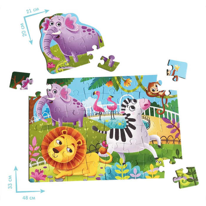 Puzzle maxi copii 2 în 1 La Zoo, în găletușă – 48×33 cm | Roter Käfer | 3+ ani [2]