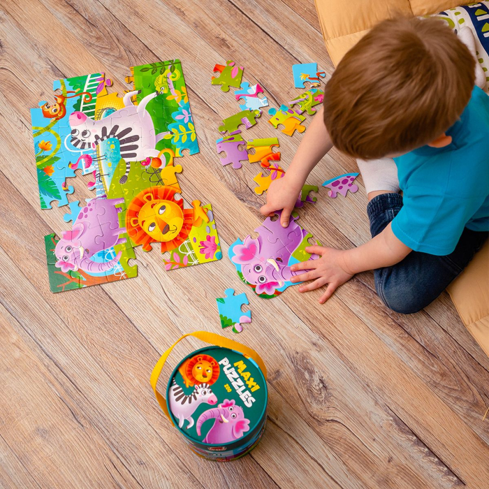 Puzzle maxi copii 2 în 1 La Zoo, în găletușă – 48×33 cm | Roter Käfer | 3+ ani [5]