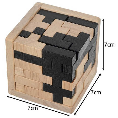 Cub logic din lemn 3D – Puzzle educativ din 52 piese în formă de T, joc de gândire pentru copii și adulți, antistres, 7x7x7 cm, lemn natural [3]