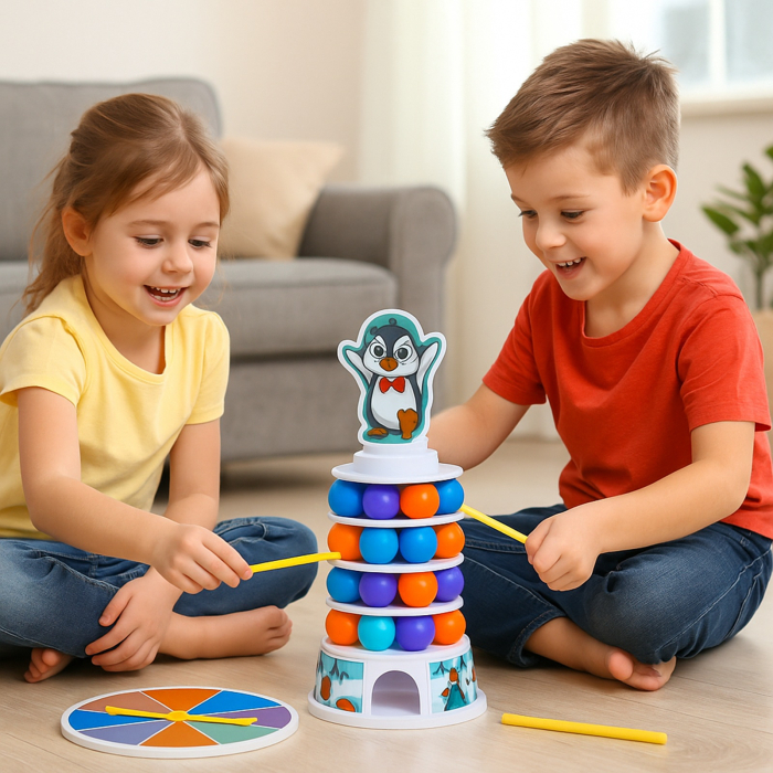 Joc interactiv KRUZZEL – Penguin Skiing Tower, joc de echilibru și îndemânare pentru copii [6]