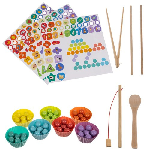 Jucărie educativă lemn Montessori – sortator, numere, culori și pescuit magnetic [5]