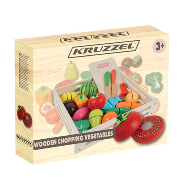 Ladita din lemn pentru copii cu fructe, legume de tăiat si accesorii KRUZZEL, 34 piese [3]