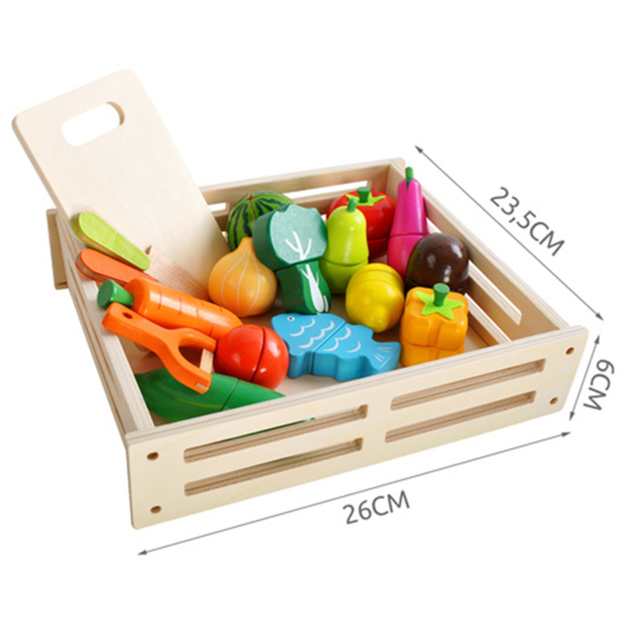 Ladita din lemn pentru copii cu fructe, legume de tăiat si accesorii KRUZZEL, 34 piese [4]