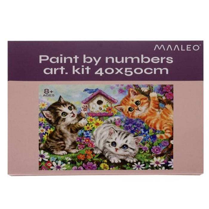 Pictură după numere 40x50 cm – Pisicuțe jucăușe în grădină | Set complet cu pensule și vopsele acrilice [3]