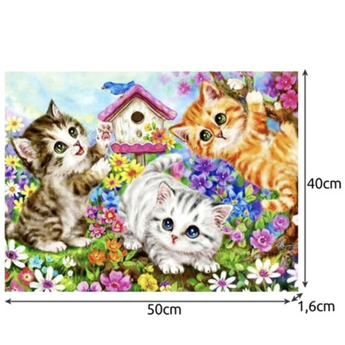 Pictură după numere 40x50 cm – Pisicuțe jucăușe în grădină | Set complet cu pensule și vopsele acrilice [4]