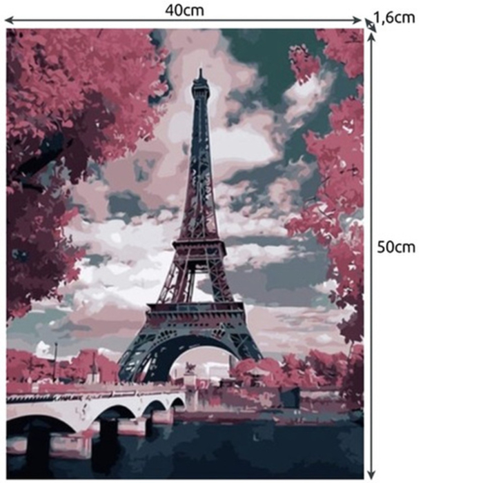 Pictură după numere 40x50 cm – Turnul Eiffel în nuanțe roz | Set complet cu pensule și vopsele acrilice [4]