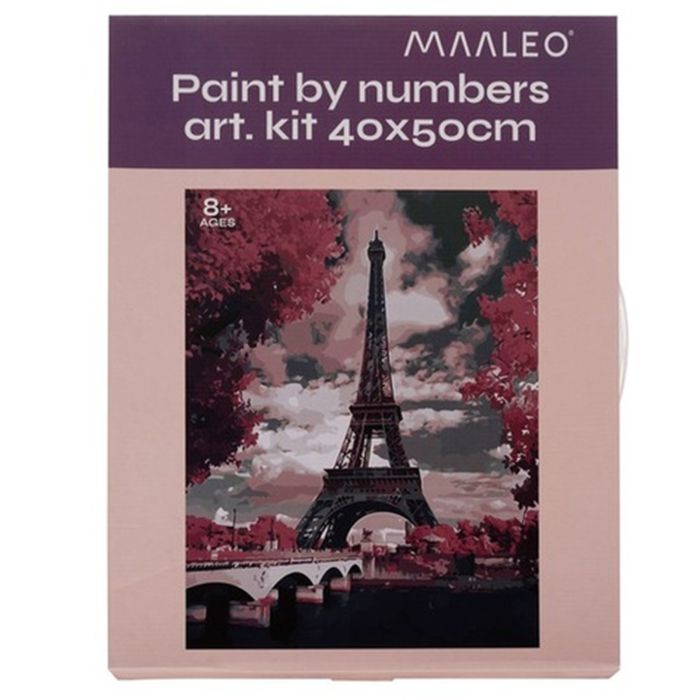 Pictură după numere 40x50 cm – Turnul Eiffel în nuanțe roz | Set complet cu pensule și vopsele acrilice [3]
